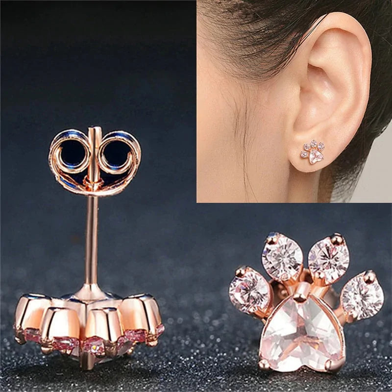 Rose Gold Paw Earrings